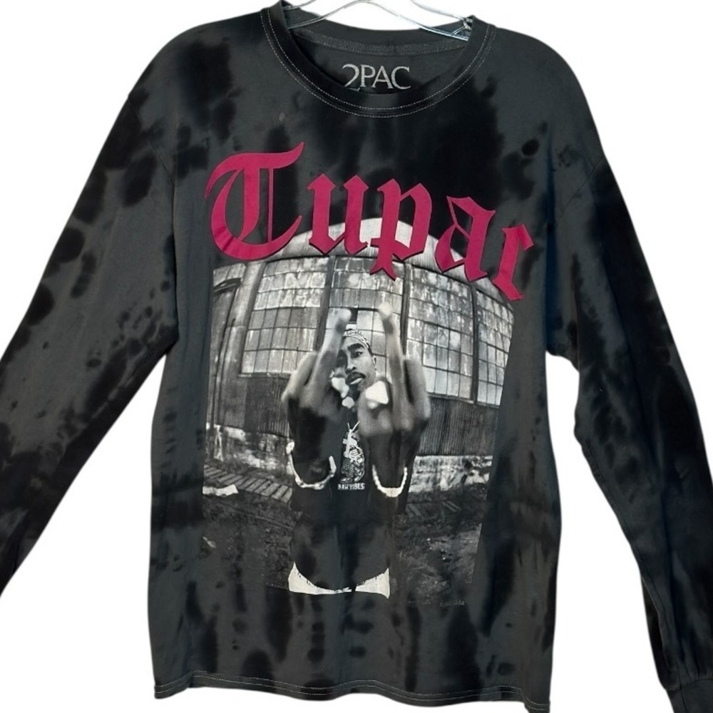 2Pac Tupac Tie Dye Long Sleeve Graphic T-Shirt Black Gray Rap Hip Hop Shirt SZ S
